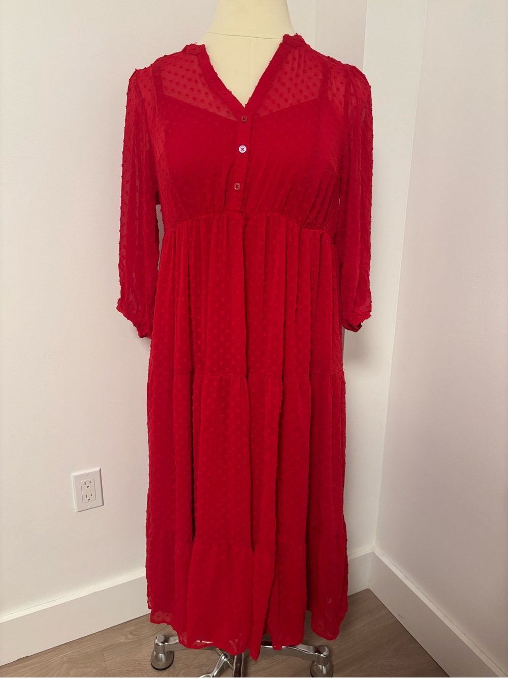 Torrid Red Swiss Dot Tiered Midi/Maxi Dress — Size 1